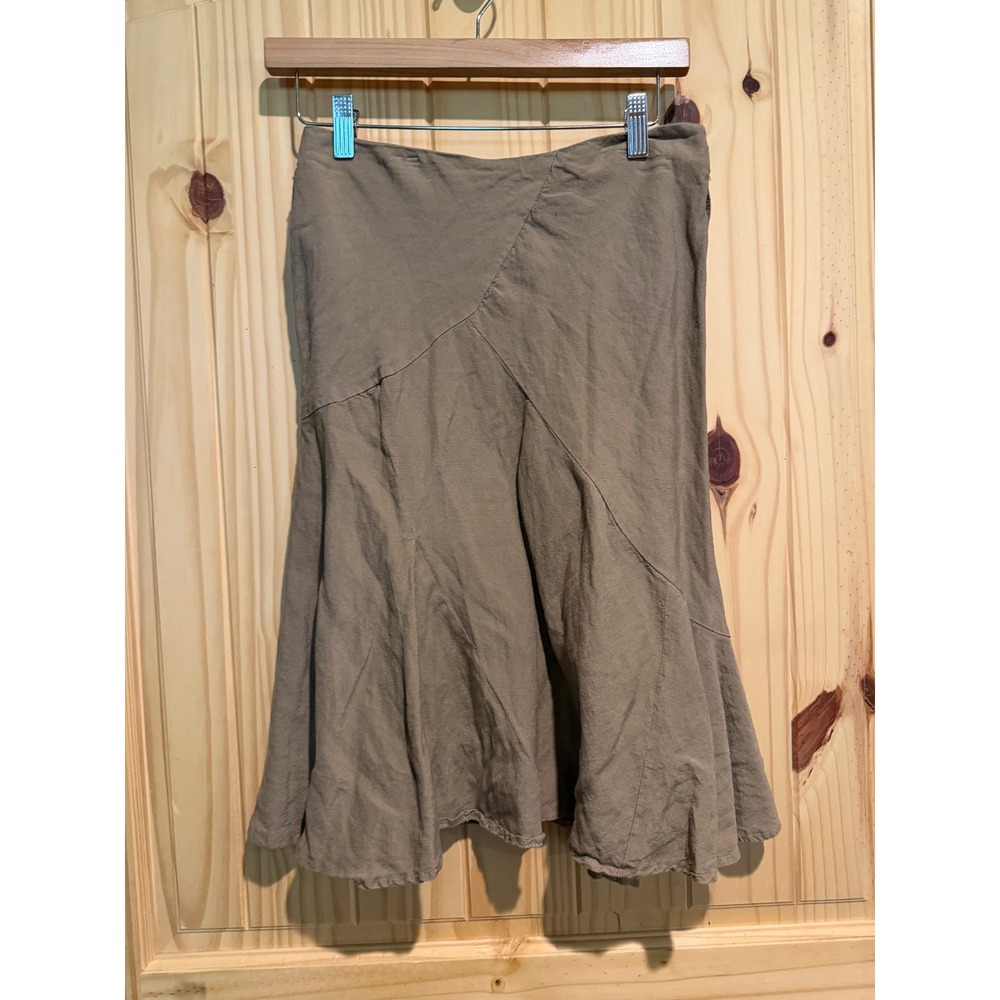 Larry Levine Khaki Tan Linen Blend Paneled Flared Midi Skirt Womens Size 4 - Picture 1 of 5